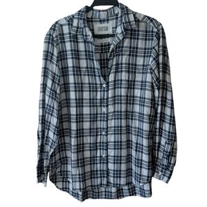 Frank & Eileen Grayson Blue White Double Plaid Hero Button Down Size 4 (Large)